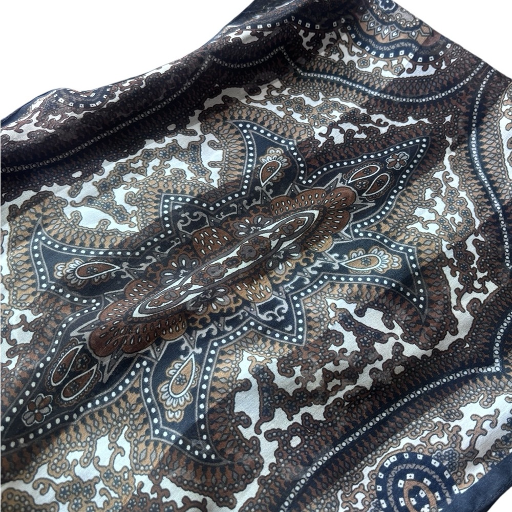 Vintage Paisley Sheer Scarf Brown Neutral Boho Hair Neck Wrap